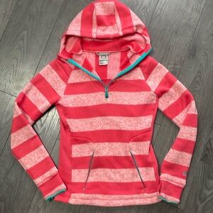 Women’s Pink Striped Hooded Pullover Sweater